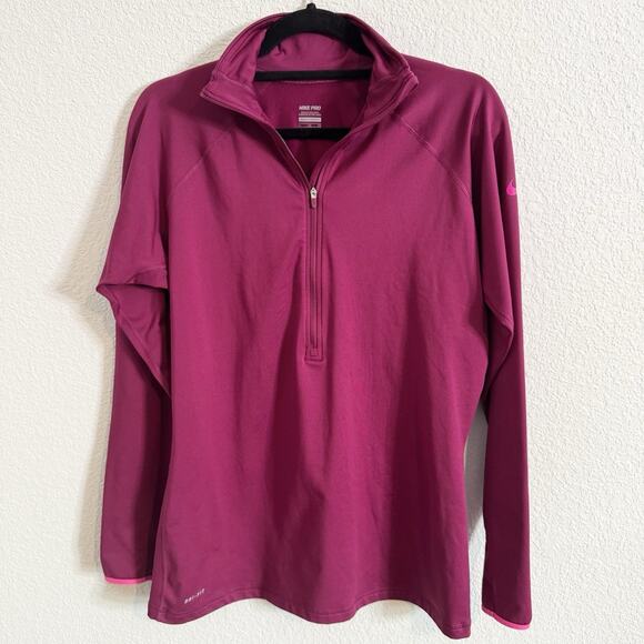 Nike Pro Dri-Fit Pullover Jacket Quarter Zip Women's Size XL Burgundy / Pink - Picture 1 of 9